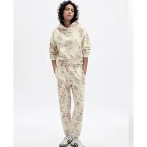 NEW Gap × LoveShackFancy Sweatsuit Pastel Floral Cropped Logo Hoodie Joggers L